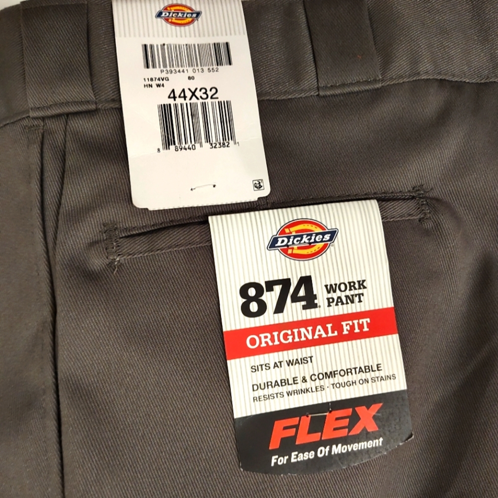 New Dickies men's 874 original fit straight leg work pants, size 44x32, Gray NWT